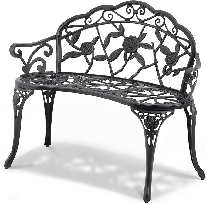 VEVOR 480 lbs Load Capacity, 38.8 inches Metal, Outdoor Backrest and Armrests, Patio Bench for Garden, Park, Yard, Front Porch, Black VEVOR