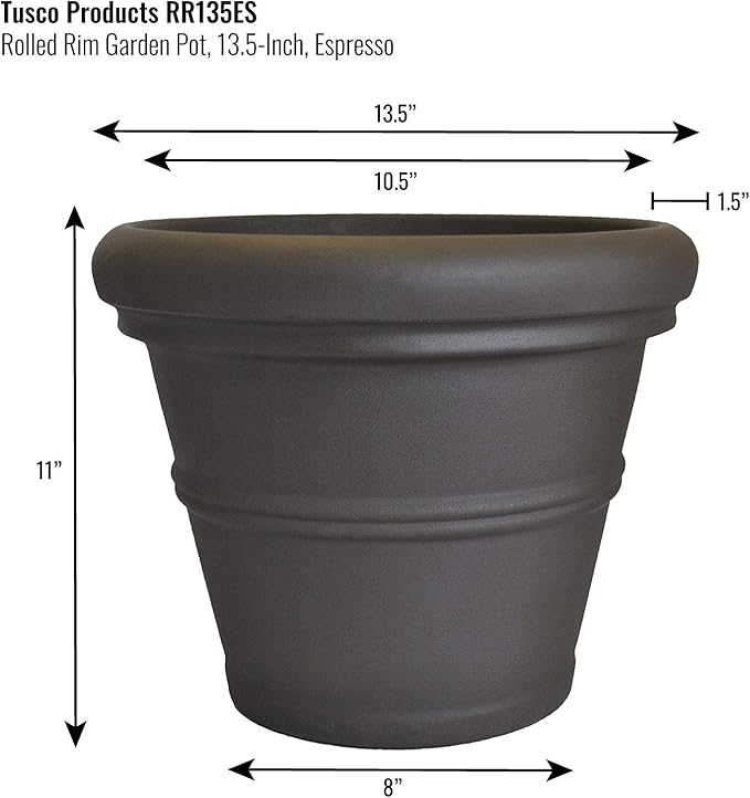Tusco Products RR135ES Classic Rolled Rim Garden Planter, 13.5", Espresso TuscoProducts