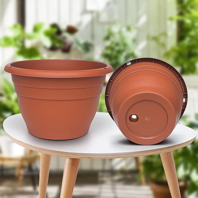 5 Pack 10 Inch Plant Pots Lightweight Planters with Drainage Holes,Durable Indoor & Outdoor Flower Pots for Garden,Patio & Home Decor(Pottery Red) RooTrimmer