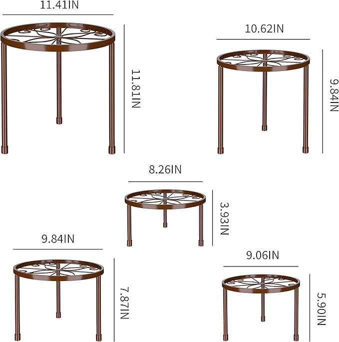 5-Pack Decent Metal Plant Stands, Heavy Duty Flower Pot Stands for Multiple Plant, Anti-Rust Iron Plant Pot Shelf, Decoration Racks for Home Indoor and Outdoor (5 Pack Bronze) Linpla