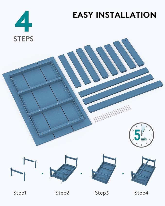 SERWALL HDPE Patio Coffee Table, Rectangle Outdoor Coffee Table, All-Weather Coffee Side Table for Balcony, Poolside, Deck, Garden, Blue SERWALL