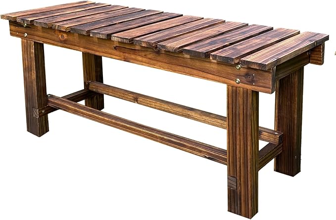 Outdoor Garden Bench, 3-Person Wood Patio Bench Weatherproof Outdoor Backless Bench, Anti-Corrosion and Anti-Rust Garden Benches for Garden Lawn Porch Park Backyard (Carbonized,47.25''/120cm) LSPYYDS