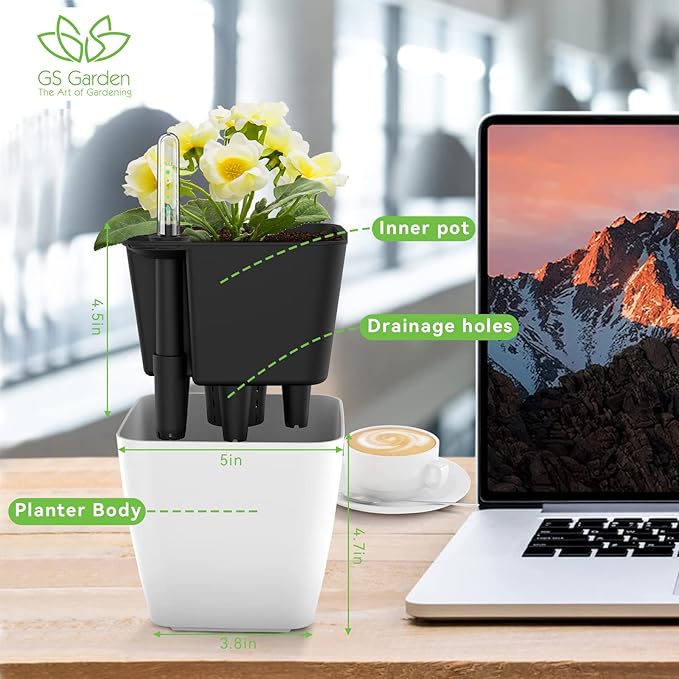 Self Watering Planters for Indoor Plants : 5 inch 3 Pack White African Violet Self Watering Flower and Herb pots GsGardenSpecialty