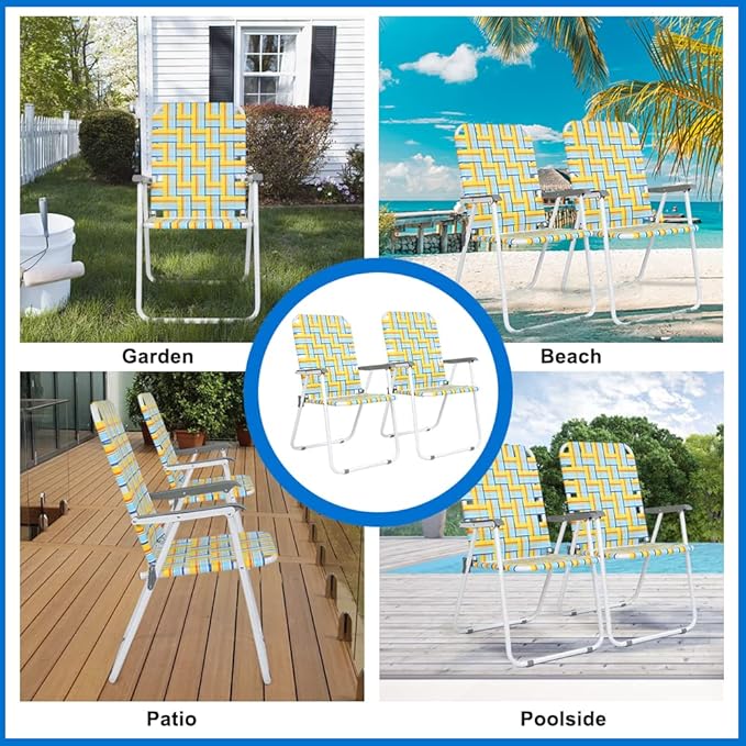 VINGLI Patio Lawn Webbed Folding Chairs Set of 2, Outdoor Beach Chair Portable Dining Chair for Outdoor Yard, Garden (Yellow, Classic) VINGLI