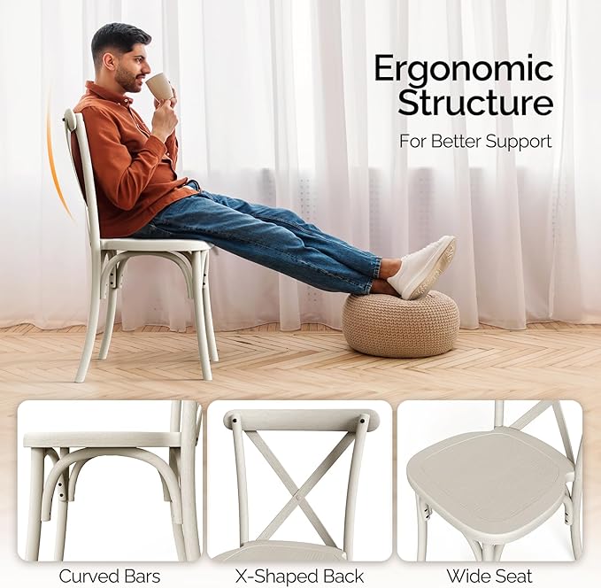 VINGLI Plastic Outdoor Dining Chairs Set of 4, Stackable Patio Cream White Dining Chairs with X Back, Waterproof Kitchen & Dining Room Chairs for Indoor-Outdoor, Capacity 400 lbs VINGLI