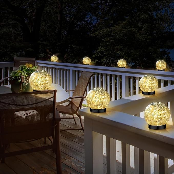 Solar Garden Lights Outdoor Waterproof, 4 Pack 30 LEDs Cracked Glass Ball Light, Ground Landscape Garden Decor, Solar Globe Decorative for Pathway/Patio/Lawn/Yard (Warm White, 3.9") SyouHome