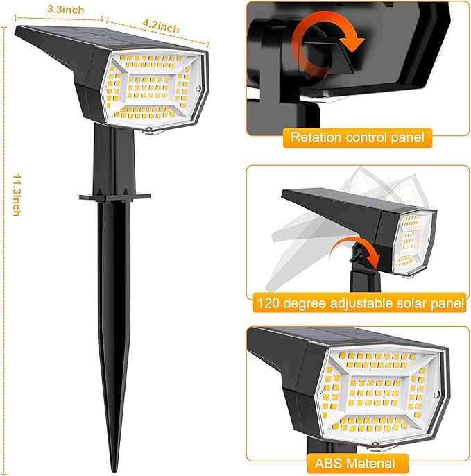 Fabrito 72 LEDs Solar Spot Lights Outdoor Waterproof, 3 Modes Landscape Spotlights, Dusk to Dawn Solar Powered Flood Wall Lights for Outside, Solar Garden Lights for Yard Porch 10 Pack (Warm White) Fabrito