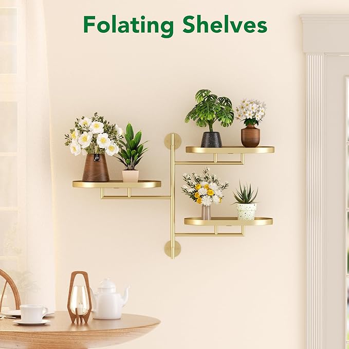 Rotating Window Wall Plant Shelves Stand Holder, 3 Tiered Metal Gold Floating Plant Shelf Hanger Indoor , Window Sill Gifts YFFSRJDJ