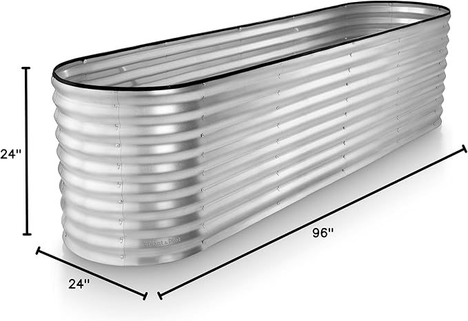 Plant & Plot Galvanized Raised Garden Beds Outdoor // 8×2×2 ft Planter Raised Beds for Gardening, Vegetables, Flowers // Large Metal Garden Box (Silver) // Patented Tool-Free Design PlantPlot