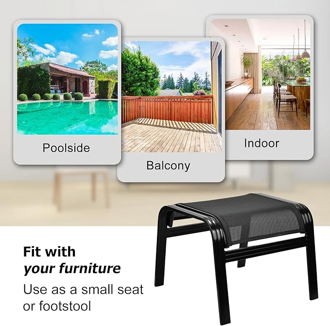 Patio Footstools Outdoor Foot Rest Aluminum Patio Ottomans Portable Seat Wicker Furniture Stackable Ottoman 2 Pieces Black Deguifei