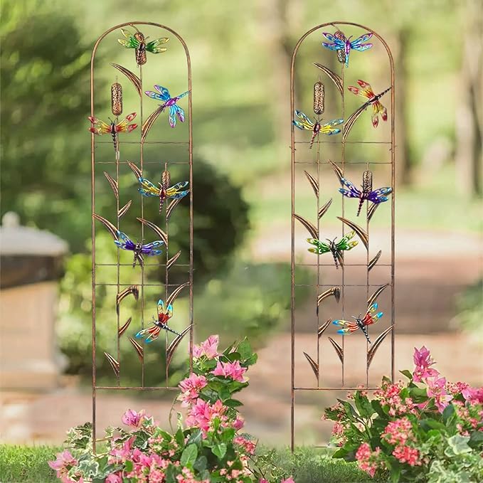SUNNYPARK Set of 2 Dragonfly Metal Garden Trellis for Climbing Plants, Decorative Vegetables Flowers Vine Trellis for Outdoor Patio 60'' H x 11'' W SUNNYPARK