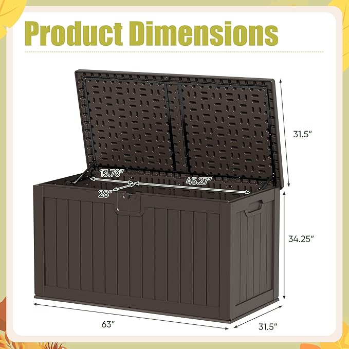 Devoko 240 Gallon Double-Wall Deck Box with Divider, Side Handles, Resin Outdoor Large Storage Box Waterproof and Lockable for Patio Furniture, Garden, Pool (Brown) DEVOKO