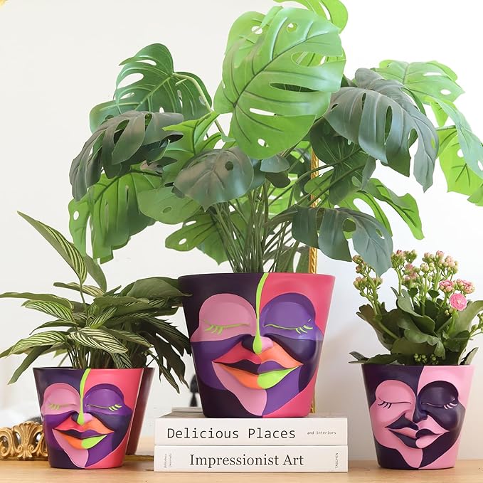GUGUGO Face Planters Pots with Drainage, Abstract Gardening Pots for Indoor Plants, Unique Funny Small Succulent Pot for Plant Lover Gifts (Rainbow Colors - Mainly Green, 5.5Inch) GUGUGOHOMEDECOR