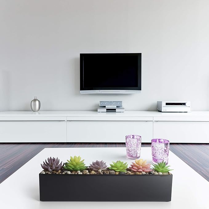 DR&Co Modern Black Trough Rectangular Planter, 16“ Metal Window Planter Box for Succulent, Small Rectangle Box for Desk or Windowsill, Stainless Steel, Great Gift Ideas for Women Men DRCo