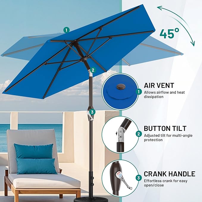 AreShark 7.5FT Patio Umbrella Table Market Umbrella with 6 Sturdy Ribs, Button Tilt/Crank Heavy-Duty Round Outdoor Umbrellas for Garden, Deck, Backyard,and Pool, Royal Blue Rootora