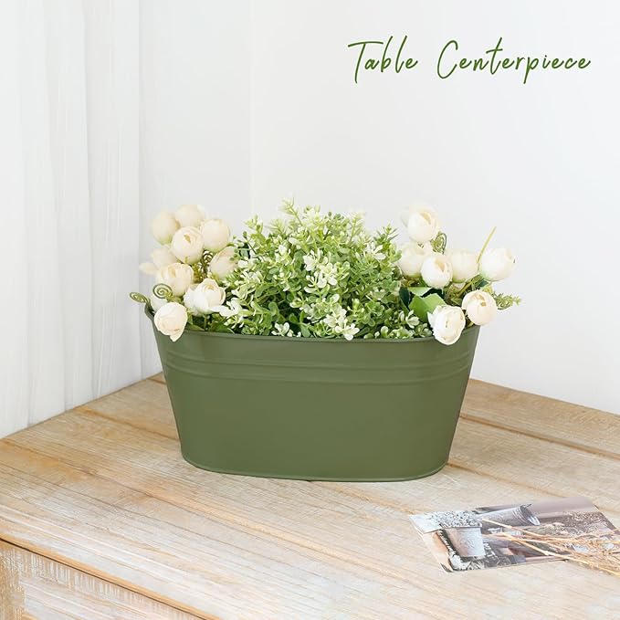 Dahey 10.5 Inch Metal Iron Hanging Flower Pots for Railing Fence Hanging Bucket Pots Countryside Style Outdoor Planter Window Flower Plant Holder with Detachable Hooks Home Decor,Green,3 Pcs Dahey