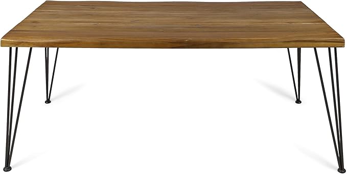 Christopher Knight Home Kama Patio Dining, Rectangular, 72", Acacia Wood Table Top, Rustic Iron Hairpin Legs, Teak Finish, Metal ChristopherKnightHome