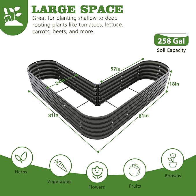 A ANLEOLIFE 3-Pack 12X3X1.5ft & 81x81x18 in Deep Root Galvanized Raised Garden Beds Outdoor for Planting Vegetables Flowers Herb, Quartz Grey AAnleolife