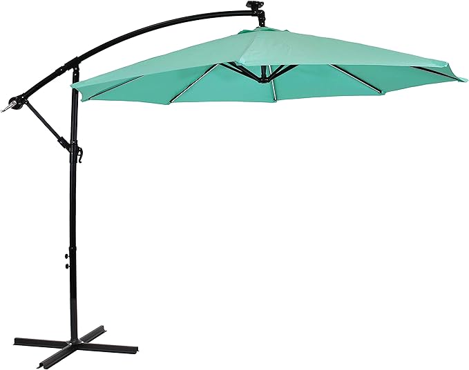 Sunnydaze 10' Solar Offset Patio Umbrella - Solar Cantilever Umbrella Outdoor with LED Lights - Polyester Shade, Air Vent, & Cross Base SunnydazeDecor