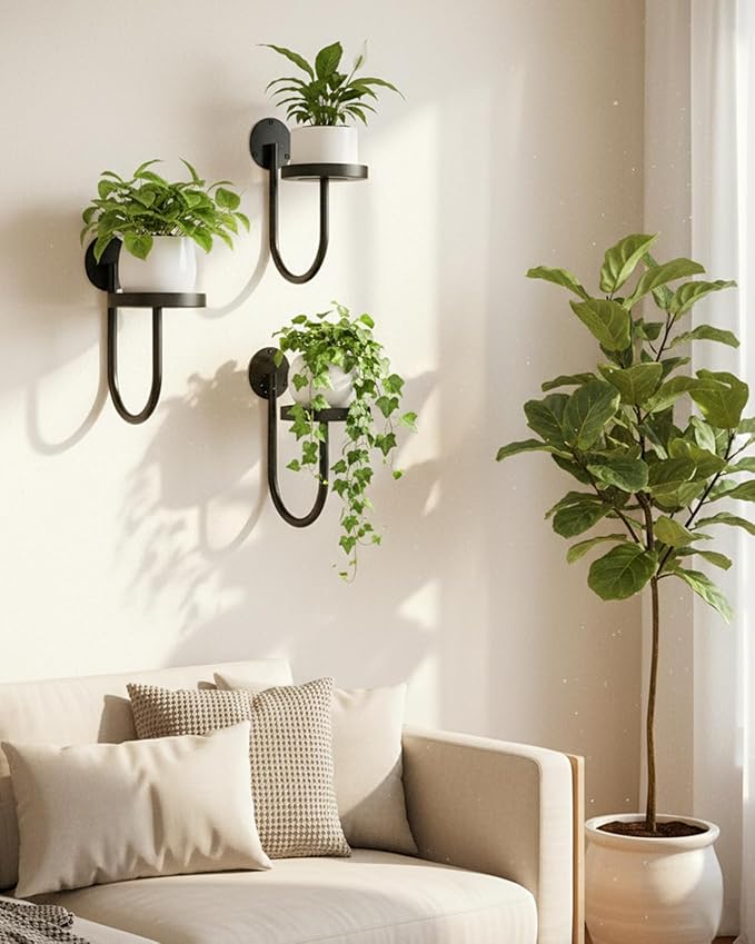 Wall Plant Holder – Hanging Planters for Indoor, Window Planter Shelves & Hanger, Indoor Wall Planters, Modern Plant Decor, Black (3 Pack) Rootora