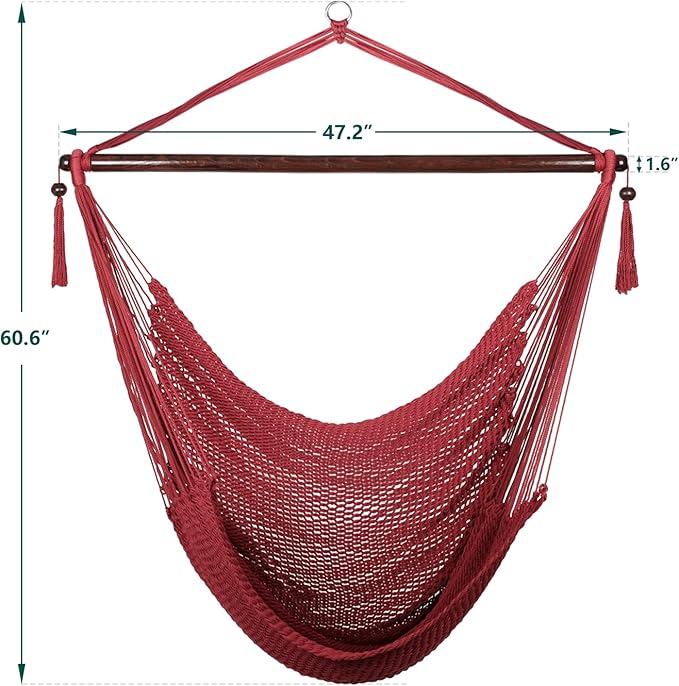 Bathonly Large Hammock Chair with Spreader Bar, Caribbean Hammock Swing Chair, XL Hammock Chair Outdoor Indoor, 330 LBS Weight Capacity, Red Bathonly