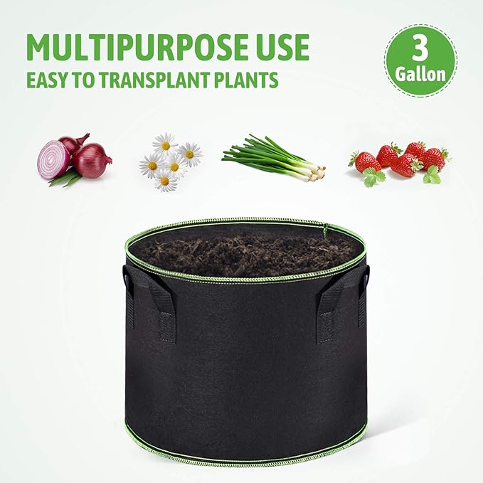 Delxo 20-Pack 3 Gallon Grow Bags Heavy Duty Aeration Fabric Pots Thickened Nonwoven Fabric Pots Plant Grow Bags Delxo