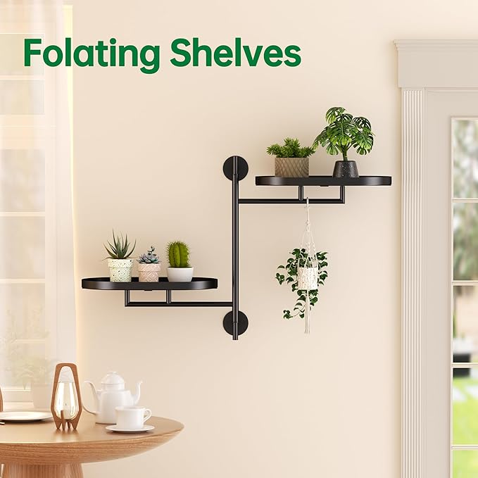 Rotating Window Shelves for Multiple Plants Indoor,2-tier Metal Corner Black Plant Stand Holder Floating Hanger Shelf for Wall,Windows Sill Gifts for Planter Lover to Enhance Home Decor YFFSRJDJ
