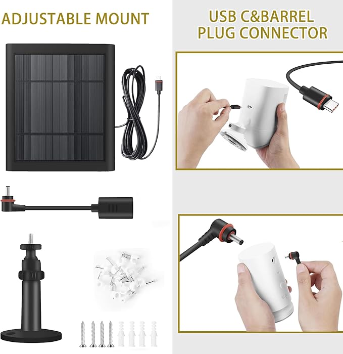 1 Pack - Solar Panel for Ring Security Camera Spotlight Cam Plus/Pro(Battery) Stick Up Cam/Pro Wireless Outdoor with 10FT/3M Long Cable Dustproof Waterproof BK Fehuatenda