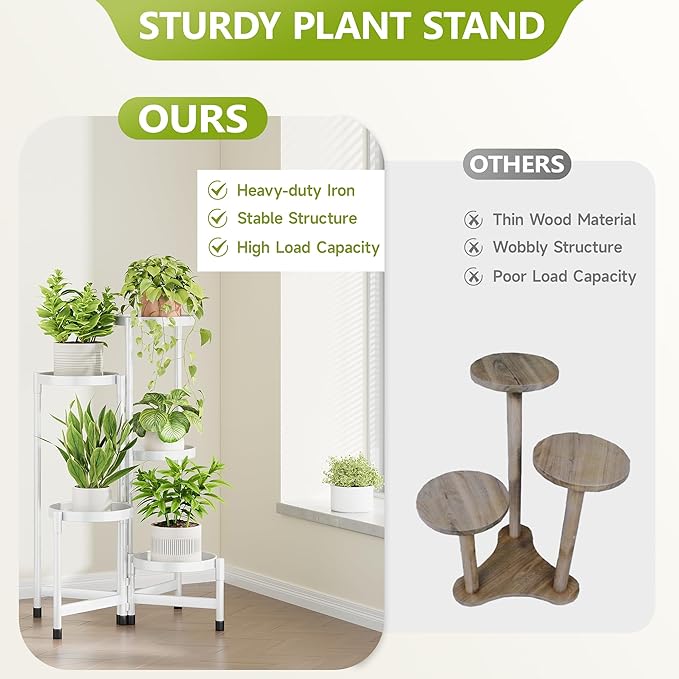 5 Tier Plant Stand Indoor, Tiered Plant Stand Outdoor for Multiple Plants, Corner Plant Shelf for Patio Balcony Porch Garden Living Room House,White Cawukege