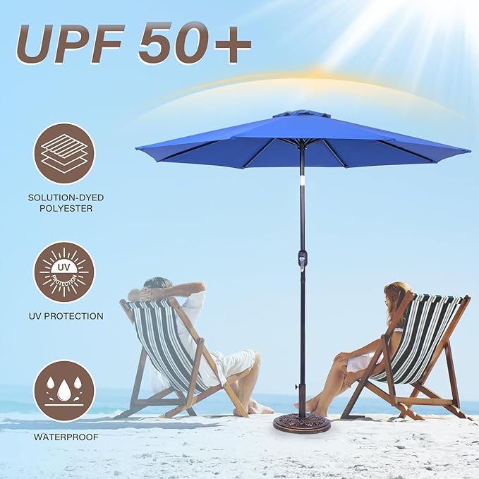 Backyard Expressions 9 ft. Patio Umbrella, Market Table Umbrella w/Tilt and Crank, 8 Ribs BackyardExpressions