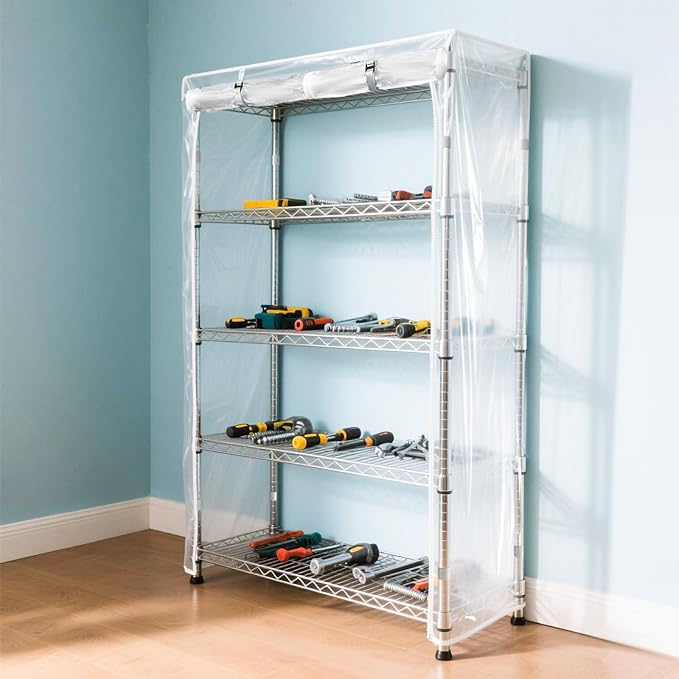 Waterproof Shelf Cover,Durable Dustproof Storage Wire Rack Covers,Outdoor Shelving Covers for Wire Shelves with Zipper 48''x24''x72'',Clear Dalema