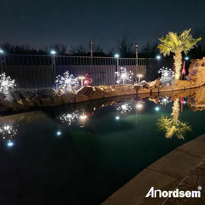 Anordsem Solar Garden Lights Outdoor: Fireworks Light Waterproof for Yard Outside - LED Starburst White Lighting Patio Path Decor 6 Pack - Gardening Gifts for Women Mom Homeowner Anordsem