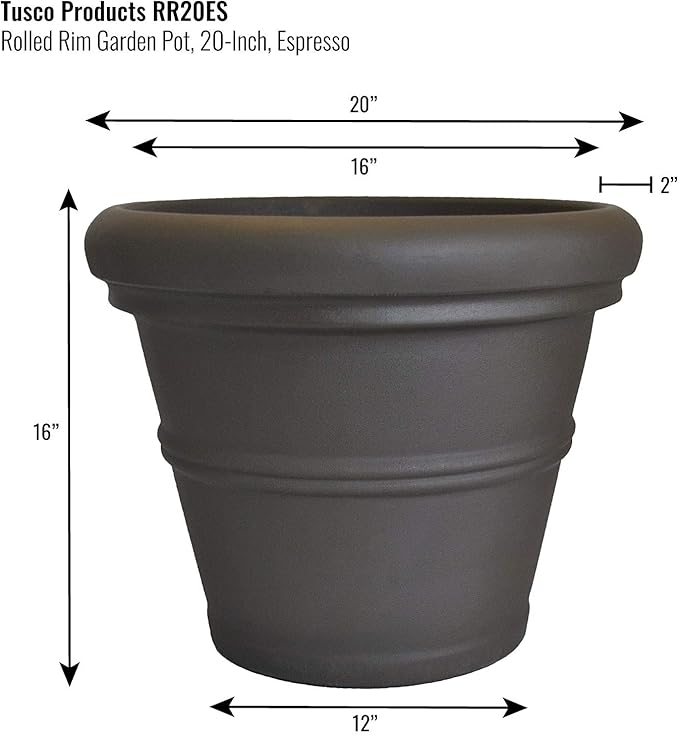 Tusco Products RR20ES Classic Rolled Rim Garden Planter, 20", Espresso TuscoProducts
