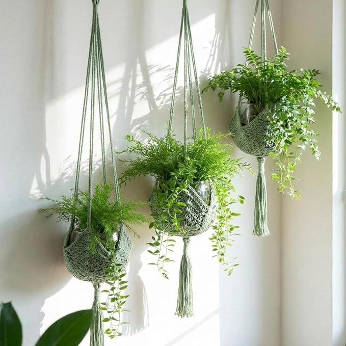 Shappy 1 Pack Jute Crochet Long Plant Hanger for 3 Inch to 12 Inch Pots, Macrame Plant Holder Rope with S Shaped Hooks for Halloween Home Decor (Sage Green) Shappy