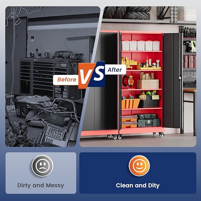 Yizosh Metal Garage Storage Cabinet with Locking Doors and Adjustable Shelves,- 75" Rolling Steel Tool Cabinet for Home Office,Garage,Warehouse Yizosh
