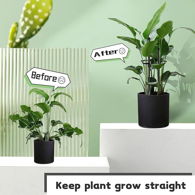 Plant Stakes 17inch &11inch SupKing Adjustable Length Plant Support Stake 16Pcs Orchid Sticks with Clips for Indoor Outdoor,Garden Poles for Potted Tomato Amaryllis Vegetables with 20 Ties (Black) SupKing