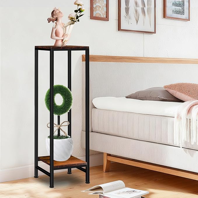 41" Tall Plant Stand Indoor, 2 Tier Plant stands for Indoor Outdoor Plants, Heavy Duty Flower Stand Metal Pedestal Stand Modern Display Rack for Living Room, Brown LUBORN