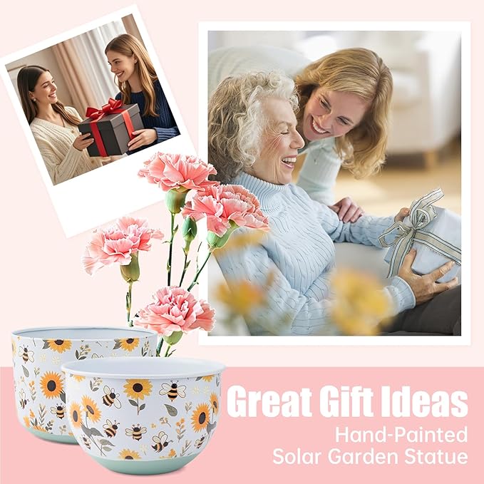 Butterfly & Bee Metal Planters Set of 2 – Decorative Flower Pots with Colorful Garden Prints, Outdoor & Indoor Use Cute Spring Floral Design for Patio, Balcony, Home Decor (Bee) JointHonglin