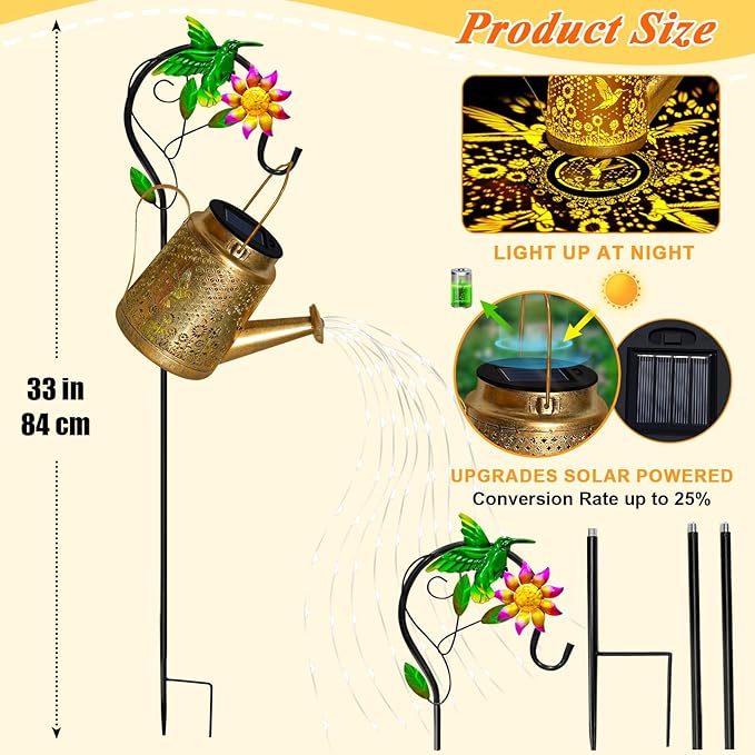 Hummingbird Solar Watering Can Lights, Outdoor Waterproof Garden Lanterns with Shepherd Hook, Solar Garden Decor for Yard Outdoor Landscape Pathway, Gift for Women Mom Grandma Christmas Gifts, 2 Pack OSTRITEC