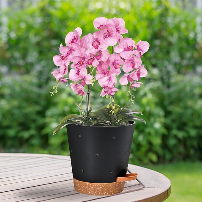 Orchid Pots with Holes, 6 Inch Self Watering Orchid Pot 2 Pack Plastic Plant Pots for Orchid, Flower (Black+Brown) Vanslogreen