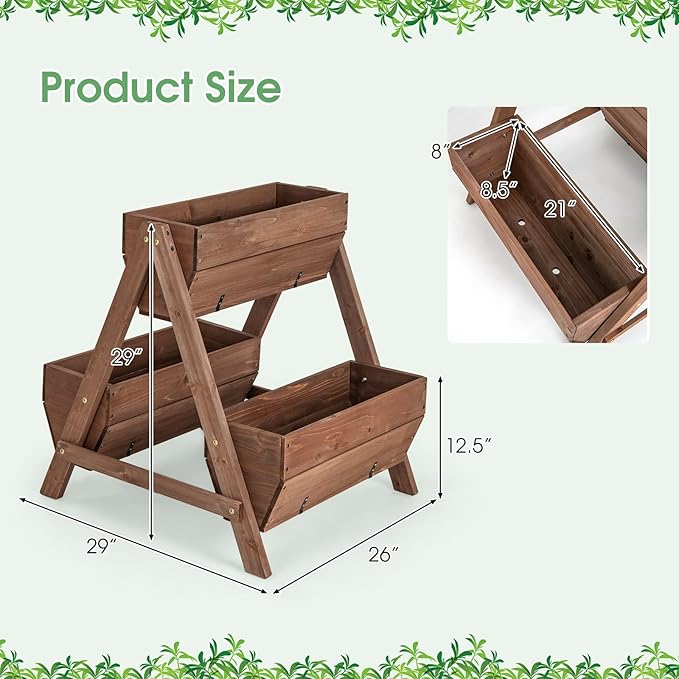 Giantex Vertical Raised Garden Bed, 3 Wood Planter Boxes for Flower Vegetable Fruit Herb, Freestanding Garden Planter with Drain Holes, Elevated Raised Beds for Indoor Outdoor Lawn Patio Yard, Brown Giantex