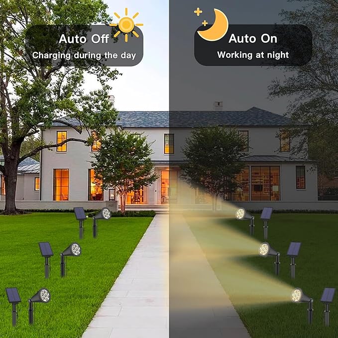 MEIHONG Solar Spot Lights, Warm White Lights with Separate Panel, Solar Tree Light Waterproof Outdoor Landscape Lights Dusk to Dawn for Garden Walkway(2 Pack) MEIHONG