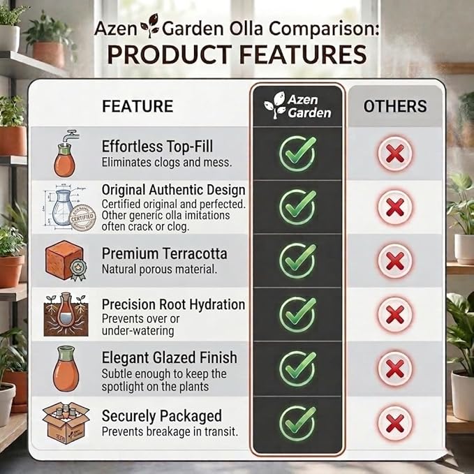 Ollas Plant Watering Globes - Terracotta Self Watering Planter Insert - Automatic Water Bulbs for Indoor/Outdoor Plants - Easy Refill System - Set of 4 AzenGarden
