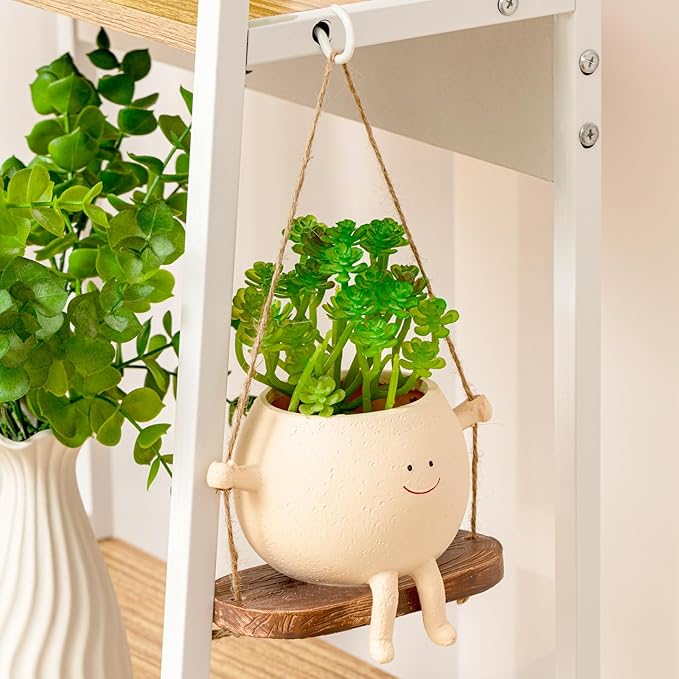 Domensi 2 Pcs Swing Hanging Planter Cute Smile Flower Face Pot Indoor Outdoor Pots for Succulent String of Pearls Plants Plant Ideal Gifts for Christmas Birthday(Swing Spherical,Medium) Domensi