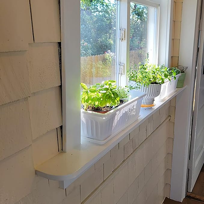 JOIKIT 6 Packs 17 Inch White Plastic Flower Window Boxes Planters with Drainage Holes & Tray, Rectangular Long Vegetable Flower Windowsill Box Planter Pot with Plant Label for Garden Patio Balcony JOIKIT