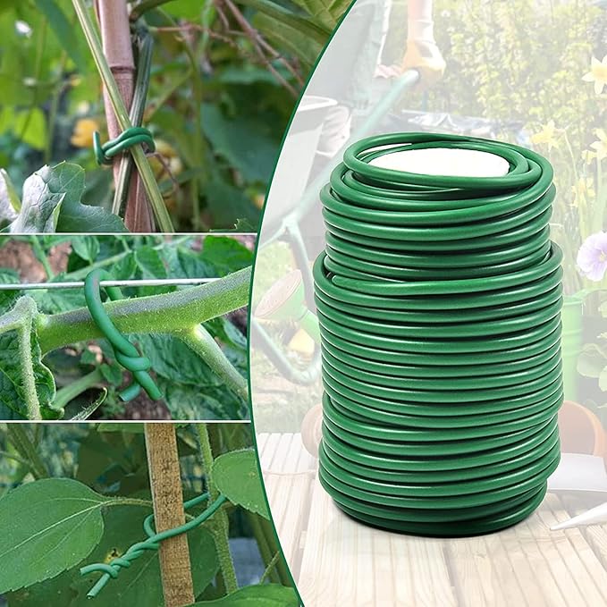 Decoroca Soft Plant Ties for Support - 65.6' Reusable Waterproof Plant Wire, 3.5mm Garden Twist, Office Organization and Decoration Binding(2pcs/Green) Decoroca