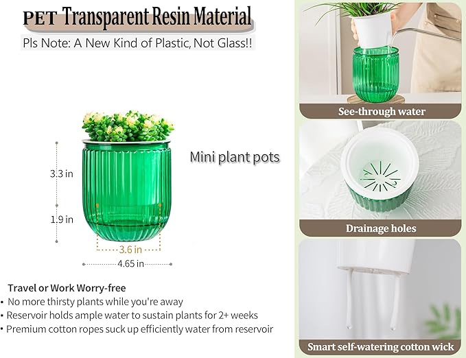 Melphoe Self Watering Pots for Indoor Plants Planter, 4.7 Inch 2 Pack Planters Self Watering Plant Pots for Flower, Houseplants, Succulent, African Violets and Cactus with Drainage Melphoe