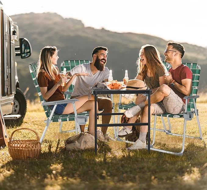 VINGLI Folding Aluminum Webbed Lawn Chairs with Detachable Cup Holder, High Beach Chair for Adults Heavy Duty, Portable Patio Chair, Camping Chair for Yard, Garden, 2 Pack VINGLI
