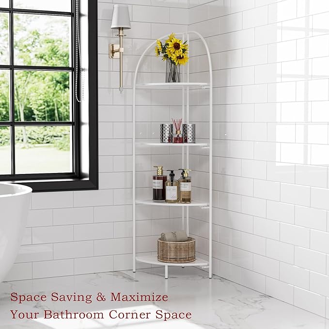 Crofy Foldable 4 Tier Corner Shelf, Metal Corner Plant Stand with White Frame and White Shelves, Corner Display Rack Multipurpose Shelving Unit for Living Room, Bedroom, Bathroom CrofyLLC