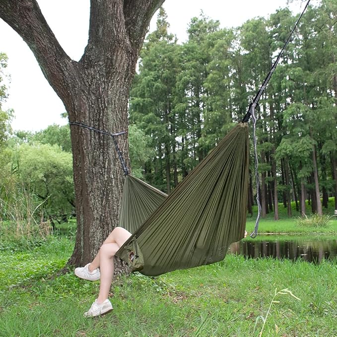 Camping Hammock, Super Lightweight Portable Parachute Hammock with Two Tree Straps Single or Double Nylon Travel Tree Hammocks for Camping Backpacking Hiking AnorTrek